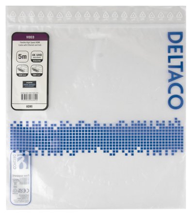 Deltaco High-Speed Flex HDMI cable, 5M, w/lock, 4K/30Hz, black