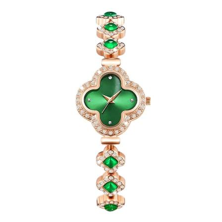 GD278 Grön kvinnors klöver form yta Diamond Encrusted armband Fashion Quartz Watch Green