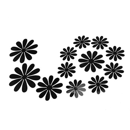 12-delt sett med 3D blomster veggklistremerker i svart.