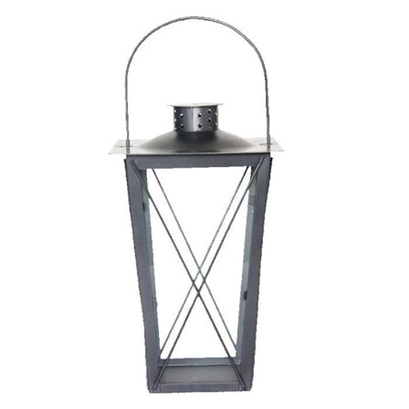 Konisk lantern i järn - Silverfärgad - H 33,5 cm