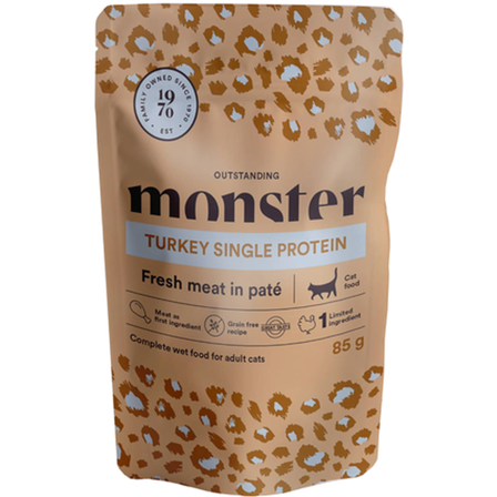 Monster Pet Food - Katteposer Adult Kalkun 85 g x 8 stk - porsjonsposer - Katt - Kattefôr & kattemat - Våtfôr og våtmat - ZOO.no