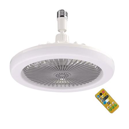 Ny 30W loftsventilator med lyspære E27 konverterbase med fjernbetjening til soveværelse stue stille 3 hastigheder 3 farver dæmpbar Grey