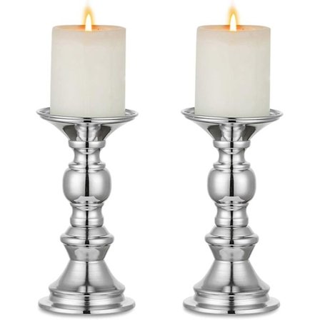 Ljushållare Juldekorationer: 2st Silverpelare Ljushållare För 50mm Ljushållare Halloween Mantel Öppen spis Bröllopsfest