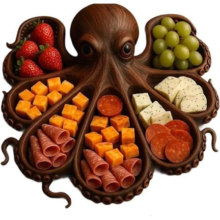 Kraken Blæksprutte Charcuteribræt - Havtema Træserveringsfad til Ost, Kød & Frugt | Unik Gave til Seafoodelskere, Hou