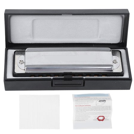 10-reikäinen huuliharppu Blues C-sävellajilla, tuulisoitin, aloittelijan harjoitteluun, AM-20D, musta