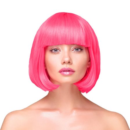 Peruk Kort Rakt Hår - Neonrosa