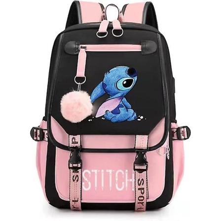 Flickor Skolv ska Stor Kapacitet Stitch Ryggs ck Casual Rosa, Flerf rgad