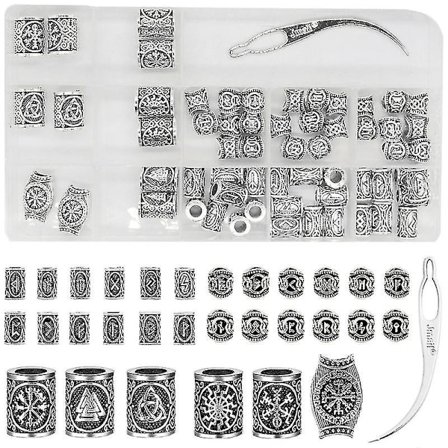 61-osainen viikinkipartahelmisetti, antiikkiset pohjoismaiset hiusputkihelmet dreadlockseihin - Täydellinen