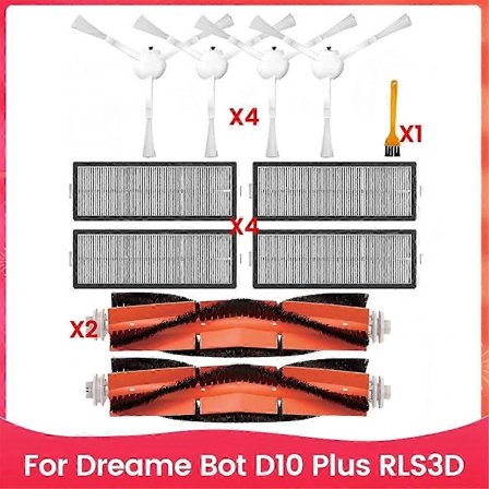 Tilbehørssæt til Dreame Bot D10 Plus RLS3D Robotstøvsuger Hovedbørste Hepa Filter Udskiftning S