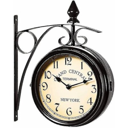 Seinäkello Taottu Rauta Puutarhakello Käsintehty 2-puolinen Kello Grand Central Terminal New York