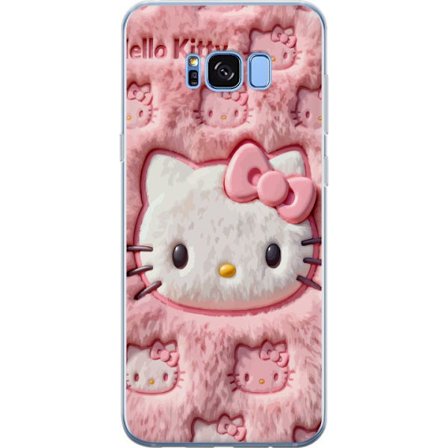 Kompatibel Mobilcover til Samsung Galaxy S8 Hello Kitty lyserød fluffy baggrund med ikonisk ansigt og kawaii-æstetik