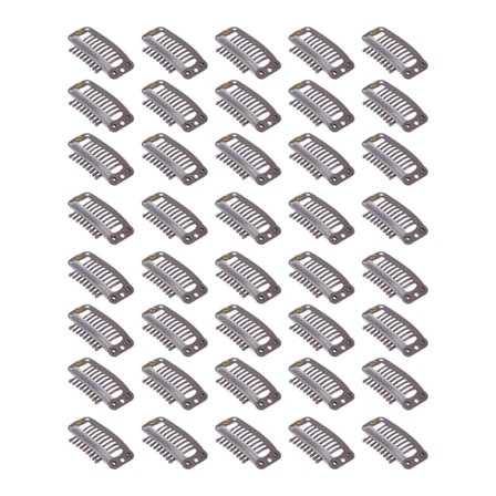 40 stk hårklips i rustfritt stål med 9 tenner for å holde hårføyelser og hårdeler på plass, 32 mm, mørkebrun