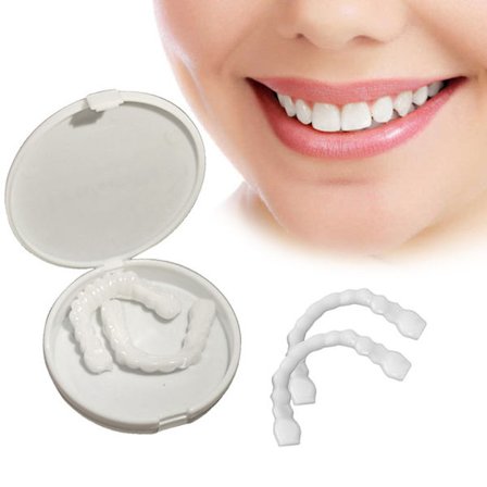 Sæt med 2 kosmetiske silikone Perfect Smile Comfort Fit Flex-tænderfinerproteser til øvre og nedre tænder