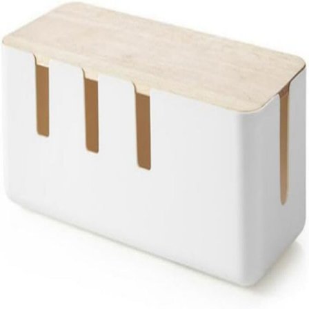 Liten kabelhåndteringsboks med bambuslokk for skjøteledning, strømstripe, overspenningsvern, ledningsskjuler, organisator, deksel