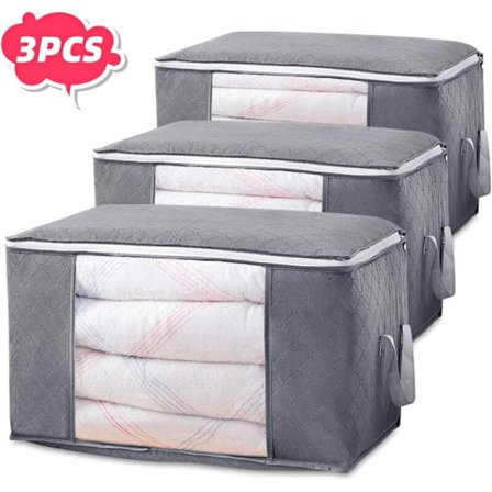 Foldbar Opbevaringspose, Opbevaringskasser til Tøj, Vandtæt, Skimmelsikker og Fugtbestandig Opbevaringspose til Tøj med Klart Vindue, 3-pak (Grå)