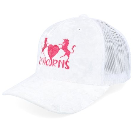 Unicorns - Unicorns Heart Velvet White/White A-frame Trucker Trucker White Cap - @ Hatstore