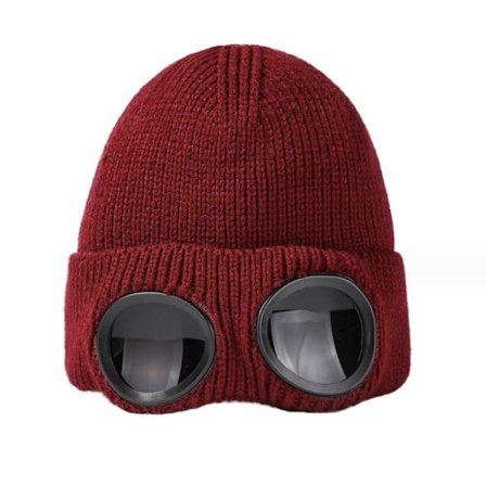 Vinrød strikket lue for menn, strikket ull-lue høst-vinter