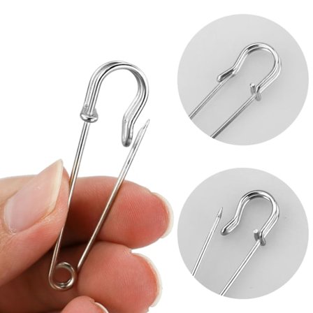 15 kappaleen setti suuria ruostumattomasta teräksestä valmistettuja hakaneuloja, 60 mm - Vahvat hakaneulat peittoihin, neulomiseen, koruihin ja 