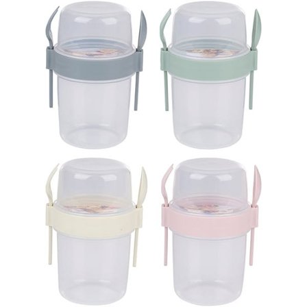 Madkasse i plast med tætsluttende låg og integreret bestik