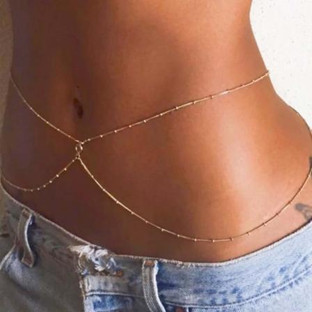 Boho kroppskjede lagdelt kobberperle rhinestone midjekjede strandkroppstilbehør justerbar smykker for kvinner og jenter (sølv)