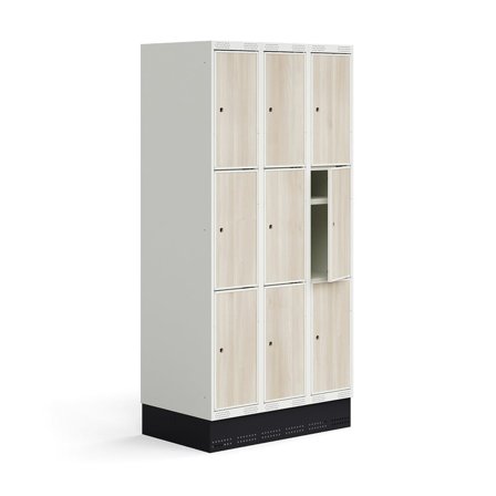 Skoleelevers skab ROZ, 3 moduler, 9 døre, inkl. bund, 1890x900x550 mm, ask