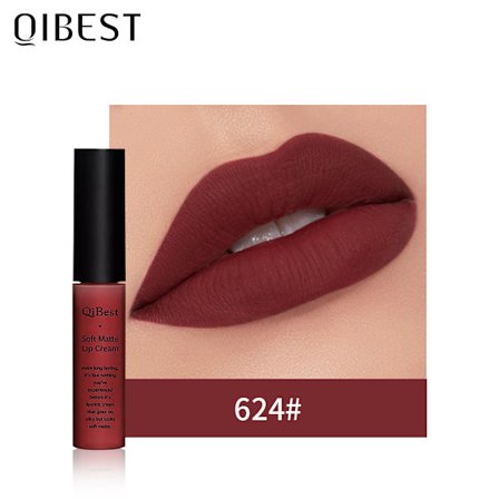 QIBEST Mat Lipgloss - Langtidsholdbar, ikke-overførbar læbefarve, nude og blank mat lipgloss. Style 24