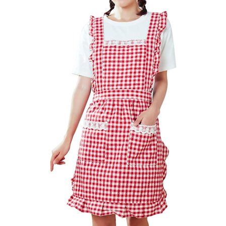 Esiliina Keittiö Leivonta Esiliinat Vintage Naisten Esiliinat Punainen Ruudukko Frilly Esiliinat Prinsessa Syntymäpäivälahja Puuvilla Pinafore 