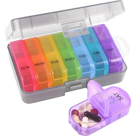 7-dages pilleæske med 2 rum, medicinorganisator 7-dages pilleorganisator, bærbar pilleæske til rejser med 14 store rum til piller og