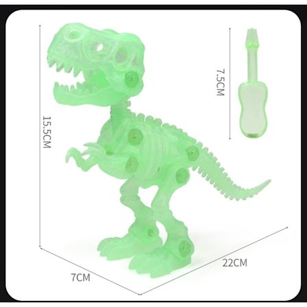Lysende Dinosaur Skeletter Legetøj med 1 Skruetrækker, 2 Dinosaurfossiler Udgravning Konstruktion Bygge Puslespil Legetøj, Gave til Børn Drenge Piger 