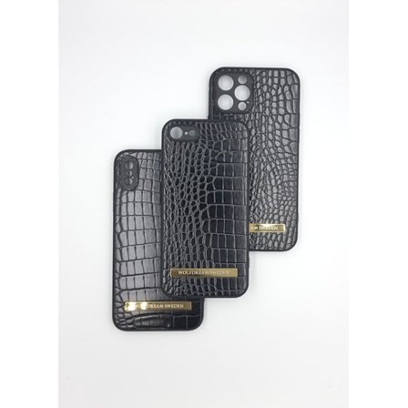 CROCO BLACK -Svart mobilskal med hållare till Iphone SE 2021