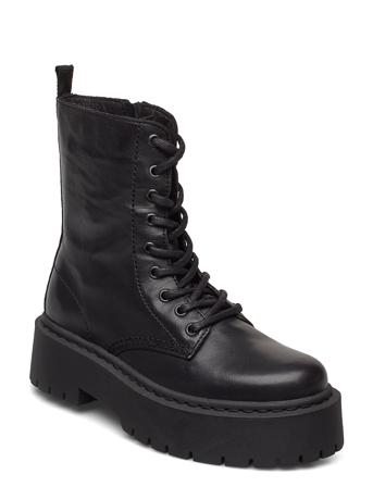 Biadeb Laced Up Boot Shoes Boots Ankle Boots Laced Boots Musta Bianco