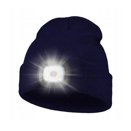 Czapka zimowa z latarką LED, USB, Granatowa