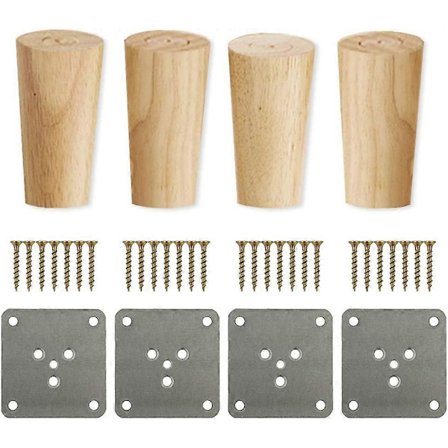 Sett med 4 møbelben i massivt tre, kompatible med sofaben til kaffebord i tre, lave skap