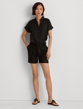 Lauren Ralph Lauren Belted Linen Short - Black - 46