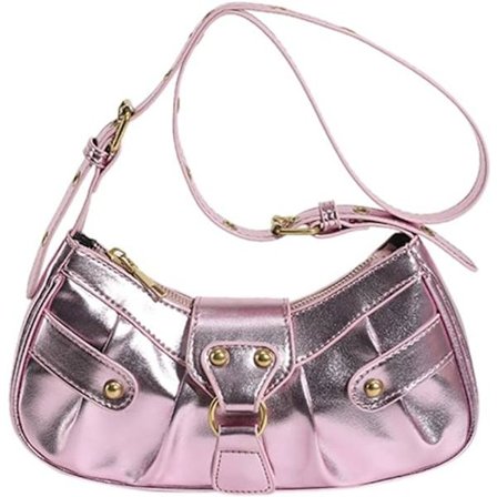 Dame skuldertaske punk stil nitte taske håndtasker PU læder halvmåne taske Y2k pung halv måne underarm taske motorcykel skuldertasker-pink