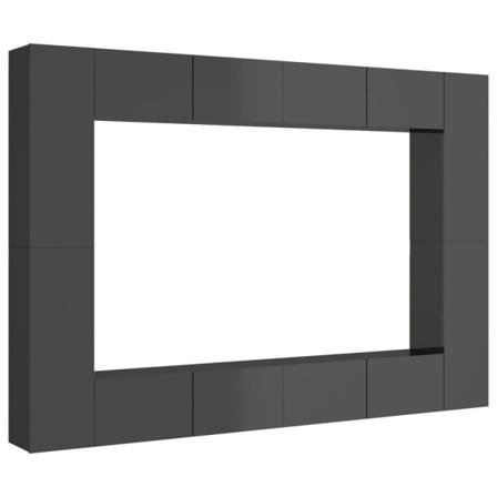 Vidaxl Tv-skåp 8 Delar Grå Högglans Spånskiva Grå