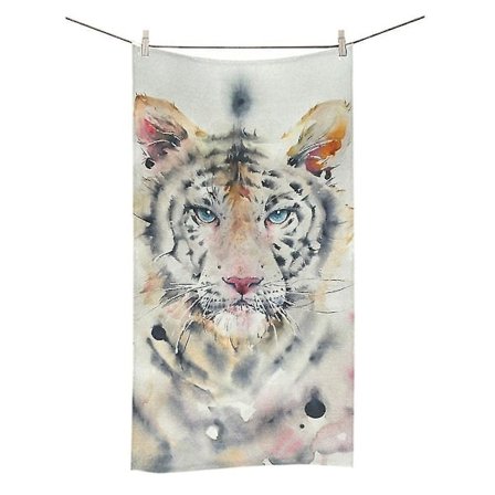 Vandsfarvemaleri af Hvid Tiger Badehåndklæde Håndklæde Brusehåndklæde Vaskeklud 75x140 Cm