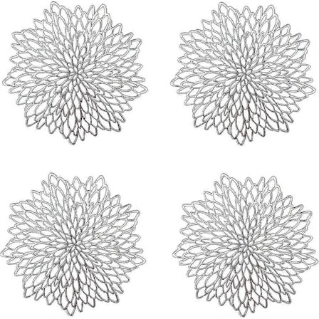 2024 Nye 4 Stykker Sølv Dækkeservietter, Udhulet Runde Dækkeservietter, Runde Dækkeservietter Plastik Bordmåtte