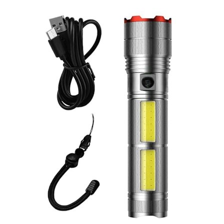 Kraftig lommelykt med 4 moduser, justerbar, supersterk, vanntett, zoombar, oppladbar, taktisk lommelykt med strømdisplay