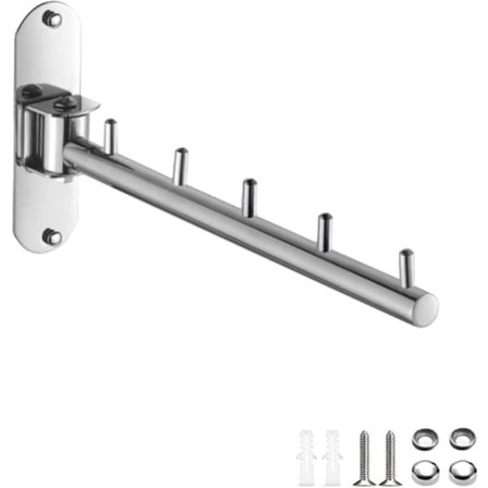 Krog i rustfrit stål, drejelig, foldbar, drejelig krog, egnet til håndklædeholdere, vægmonteret bøjle (sølv)