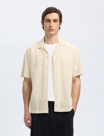 Selected Slhrlxjax Broderie Ss Shirt - Cream - L