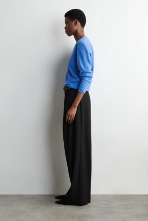 COS Women's Pantaloni In Twill A Gamba Larga Taglio Rilassato in Nero