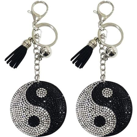 Yin Yang Taichi Symboler Nøglering 2stk Nøglering Krystal Kvast Guld Farve Ornament til Tasker Bilnøgle Vedhæng Unisex
