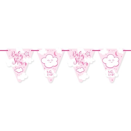 Baby Shower Flaggbanner Lyserosa Hello World 6m