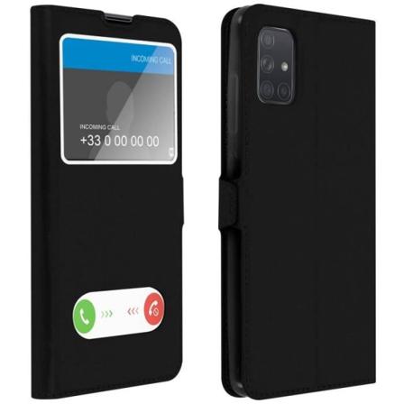Galaxy A71 etui Dobbelt vinduesbeskyttelsesstativ funktion - Sort Sort