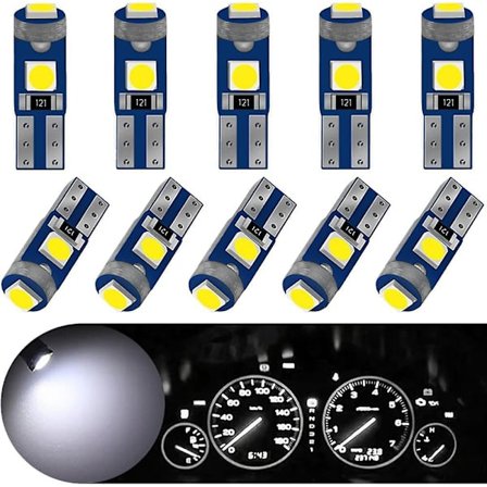 T5 LED-lampa (10-pack, vitt ljus) T10 3030 3smd 3LED-instrumentlampa, lämplig för intern hastighetsmätare, instrumentpanel, indikatorlampa