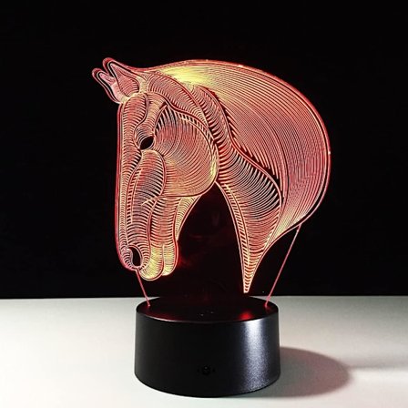 Hest-formet nattlys for barn, 7 farger som skifter, 3D LED skrivebordslampe, nattbordslampe, hjemmedekorasjon