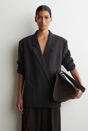 COS Women's Rutig Dubbelknäppt Kavaj in Brun