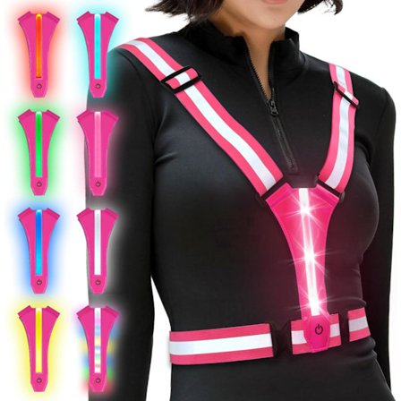 LED-sikkerhetsvest for sykkel, refleksvest, oppladbar USB-løpelampe, justerbar refleksvest, lysvest, løpelampe for jogging,