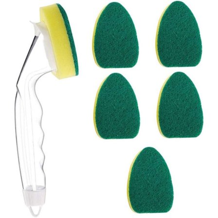 Diskborste Svamp, Diskmaskin Svamp, Diskmaskin Skrubbsvamp med Handtag 6 Påfyllningsersättning Svamp Huvuden för Kök Badrum Diskho